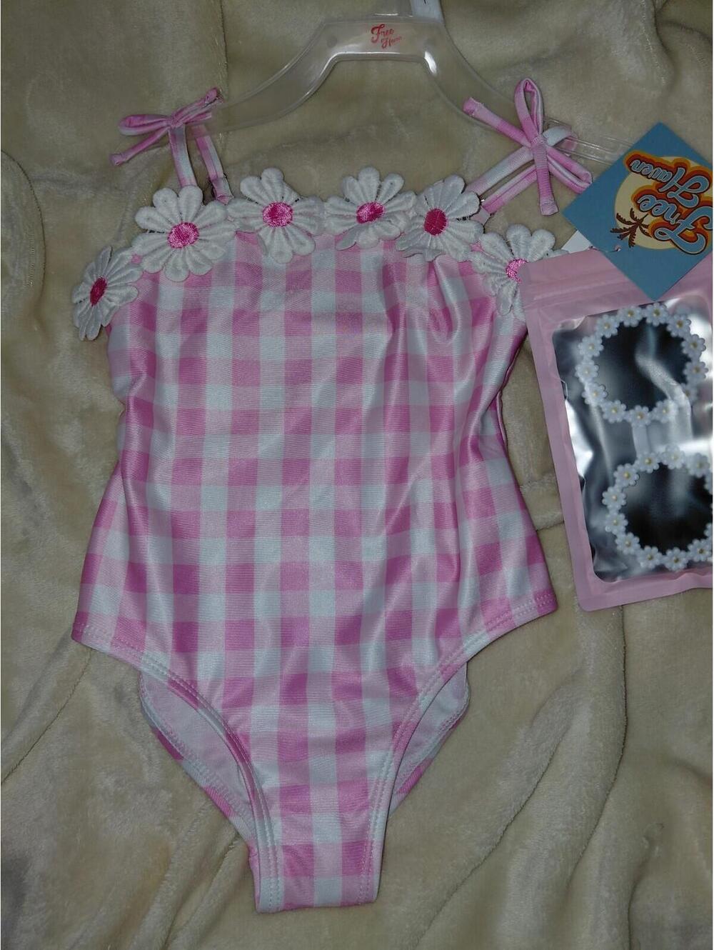 Pink and white Daisy swimsuit with Daisy glasses size 2T Summer Vacation Beach